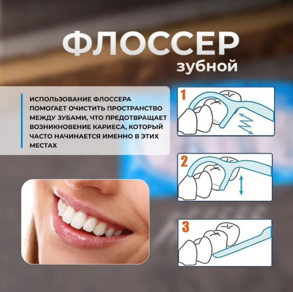 Зубочистки с зубной нитью 100 штук с ментолом / Флоссер пластиковый, цвет МИКС